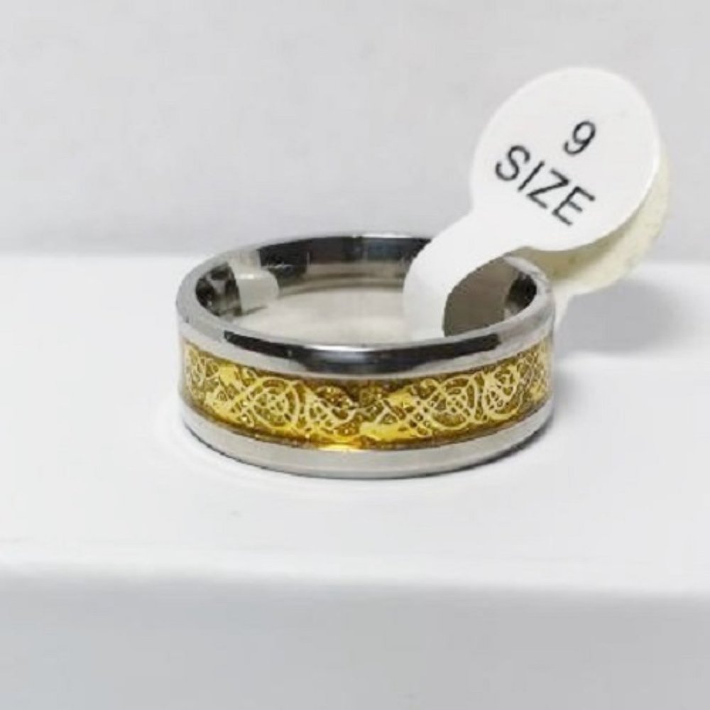 Stainless Steel 2-Tone Celtic Design Ring Sz 9 NEW